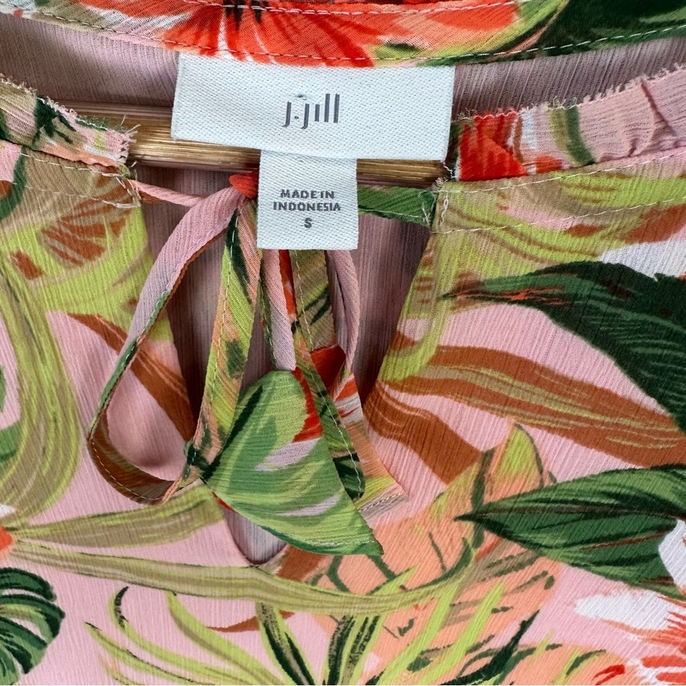 J. Jill Blouse Womens Small Pink Tropical Floral Chiffon Lined Boho Tunic Top - Picture 9 of 12